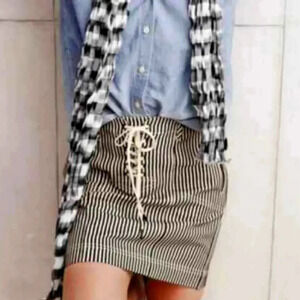 Madewell Ticking Stripe Print Corset Lace Up Mini Skirt, Color Cream/Black Sz 6